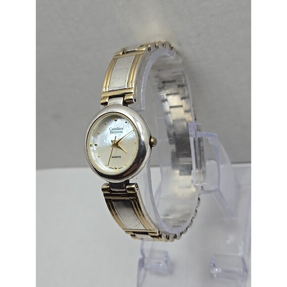 Carolina Herrera Womens Quartz Dress Watch Small White Dial Two Tone New Battery - Picture 2 of 10